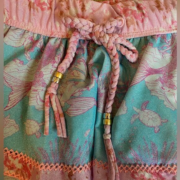 LOVESHACKFANCY HURLEY SWIM SKIRT S TIERED RUFFLE MINI PINK BLUE NAUTICAL CROCHET - Picture 10 of 10